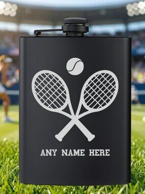 Personalized Sports Tennis Racks Black Flask | Tennis | Sports | Gift | Flask